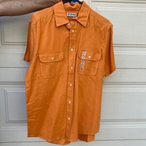 Orange Linen Blend Old Navy Button Up With Pockets